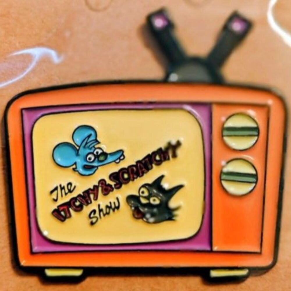 The Itchy & Scratchy Show Television Enamel Pin-Simpsons Retro Accessory